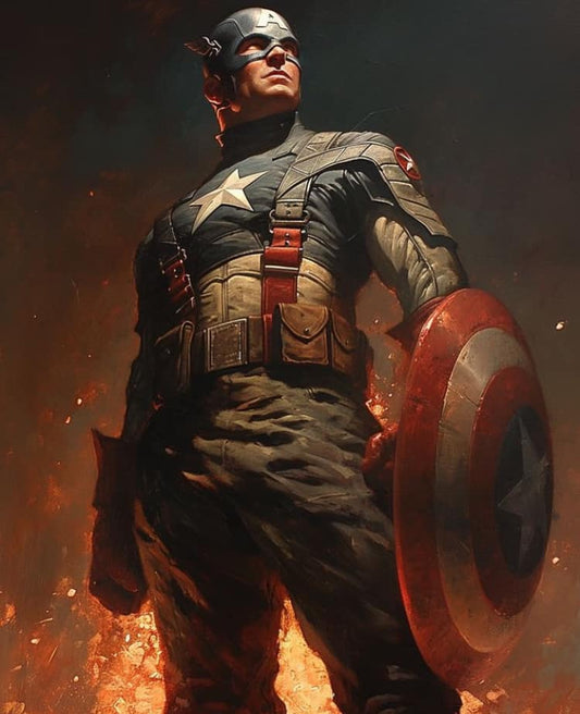Captain America Portrait Fired Background Print Poster