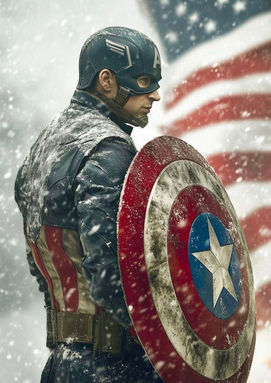 Captain America Snowy Background Print Poster