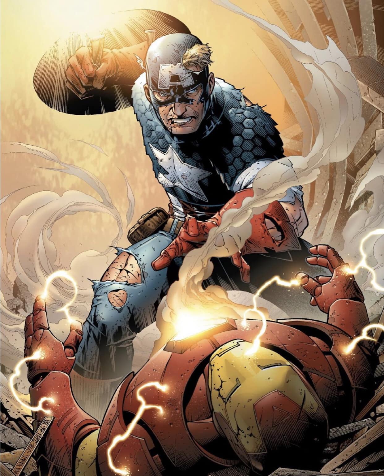 Captain America Vs Iron Man Battle Scene Print Poster
