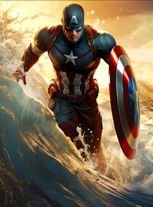 Captain America Waves Action Print Poster