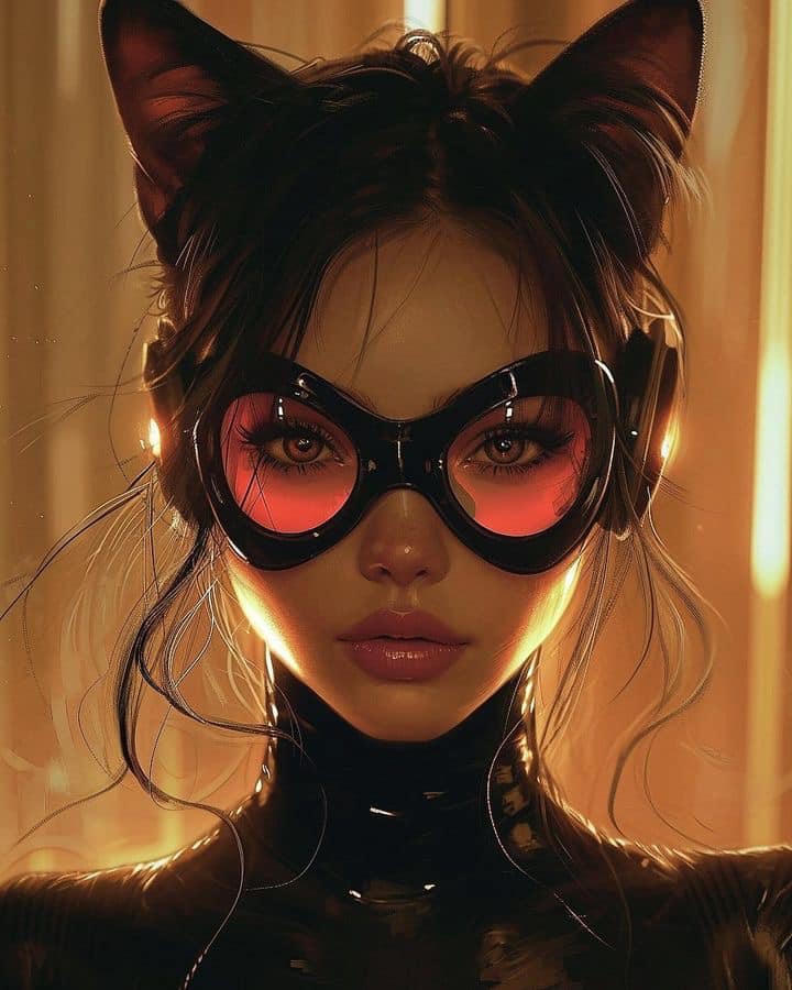 Cat Girl Portrait With Headphones And Glasses Print Poster