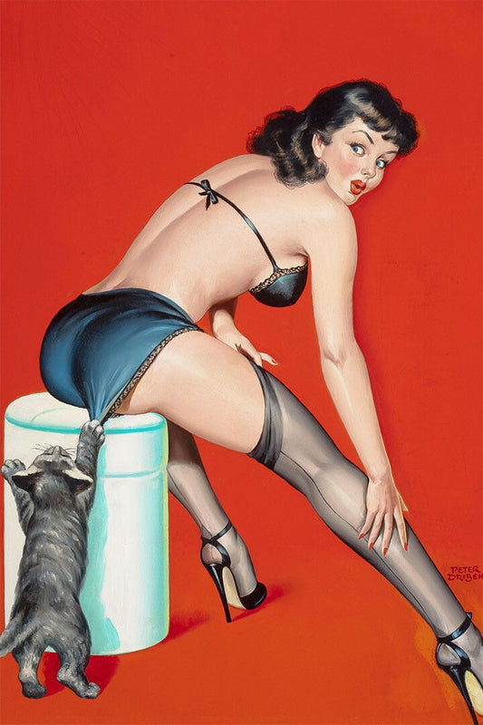 Cat Scratch Fever 1950 Vintage Driben American Girl Pinup Jigsaw Puzzle