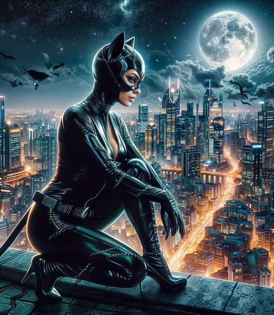 Catwoman City Night Skyline Print Poster