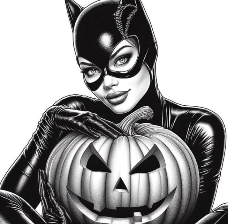 Catwoman Halloween Pumpkin Print Poster