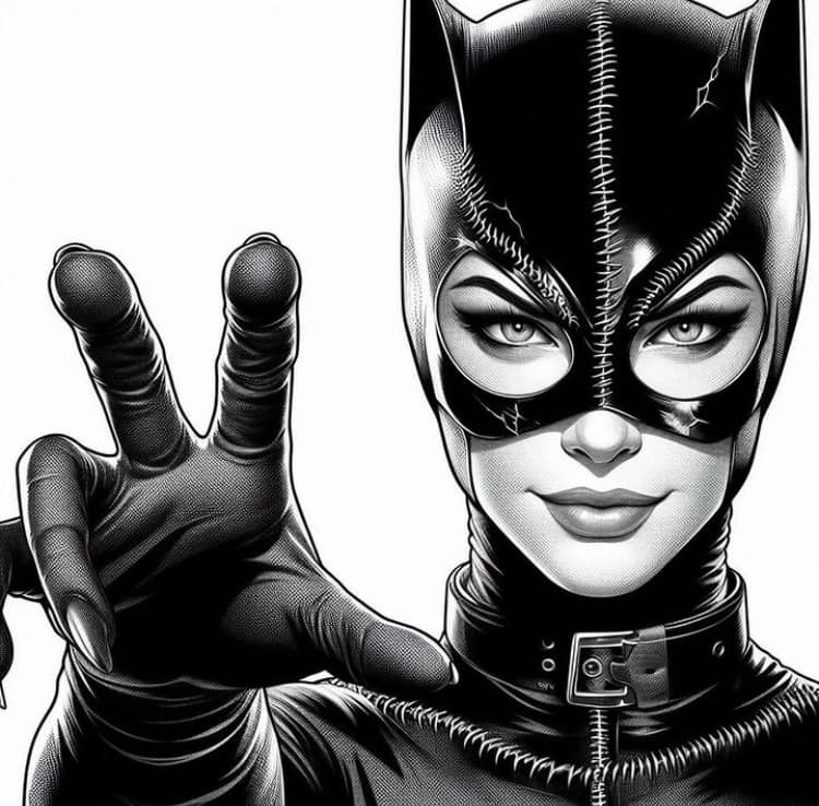 Catwoman Portrait Black And White Print Poster