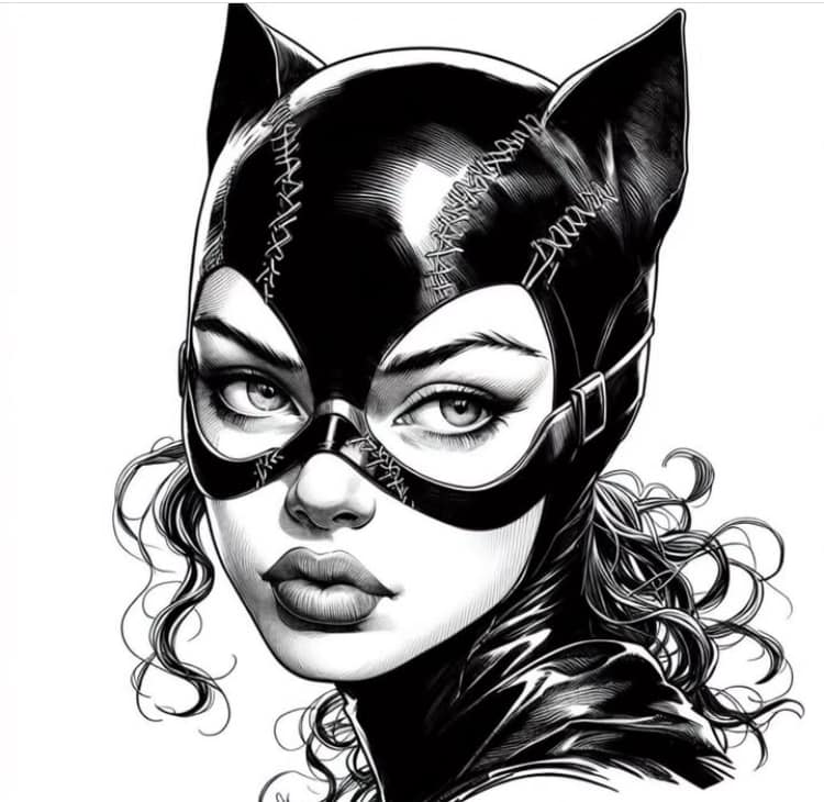 Catwoman Portrait Black And White (3) Print Poster