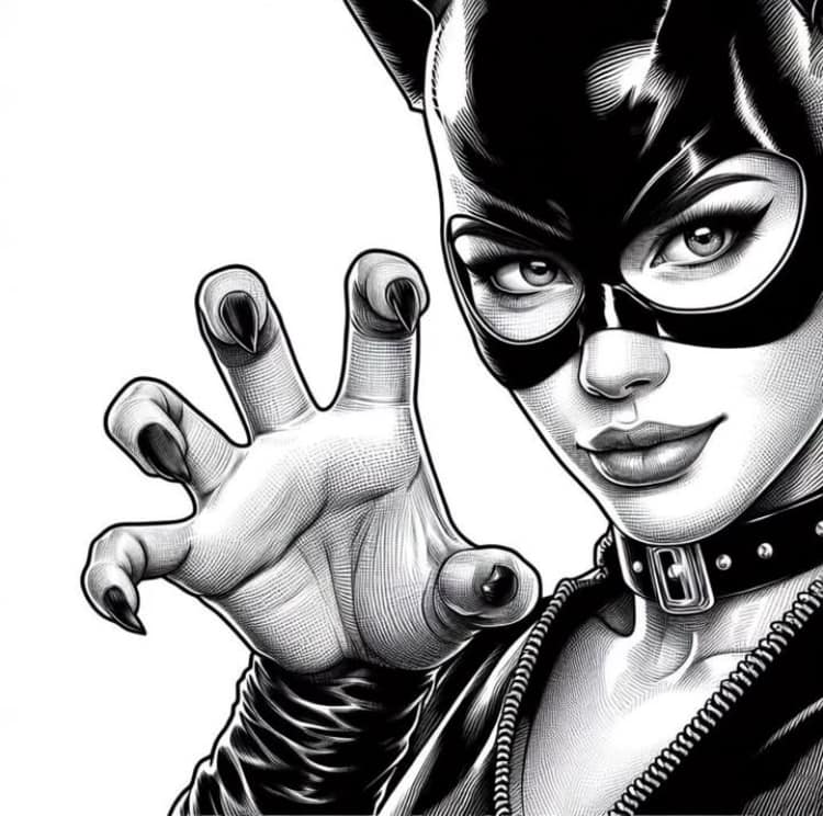 Catwoman Portrait Black And White (5) Print Poster