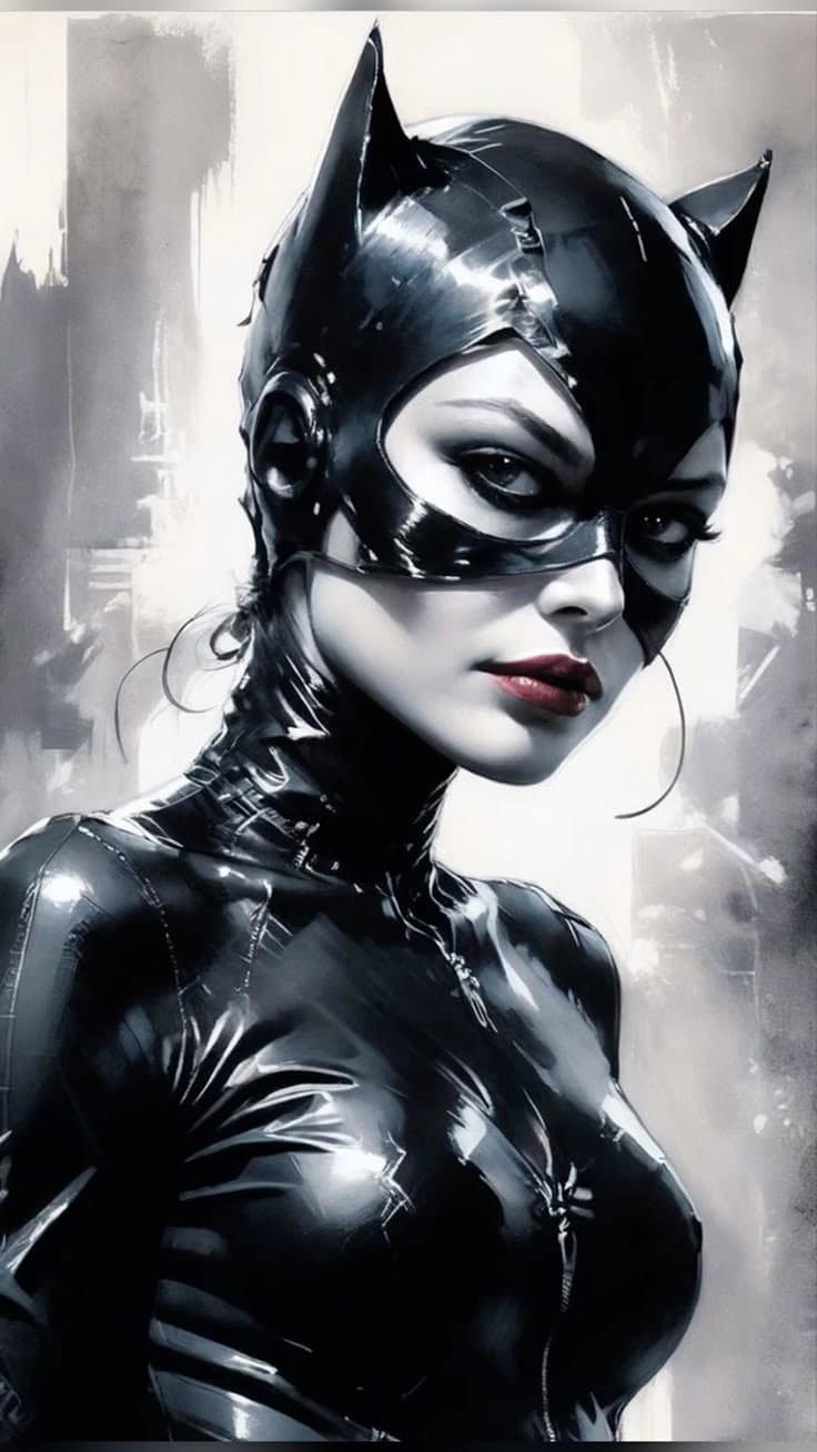 Catwoman Portrait Black Costume (2) Print Poster