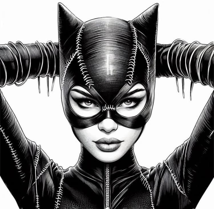 Catwoman Portrait Black White Print Poster