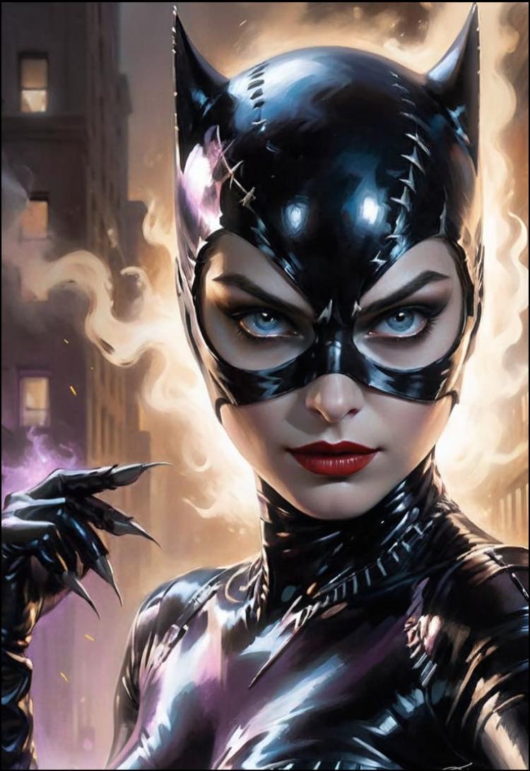 Catwoman Portrait Cityscape Print Poster