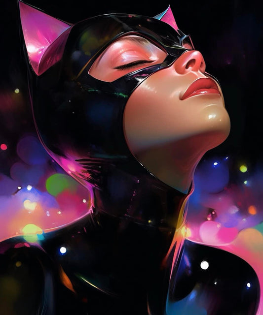 Catwoman Portrait Colorful Bokeh Print Poster