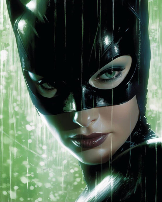 Catwoman Portrait Green Background Print Poster