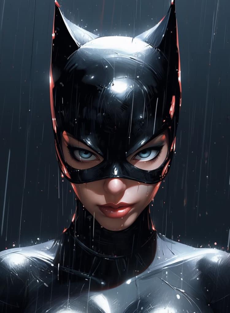Catwoman Portrait Rain Print Poster