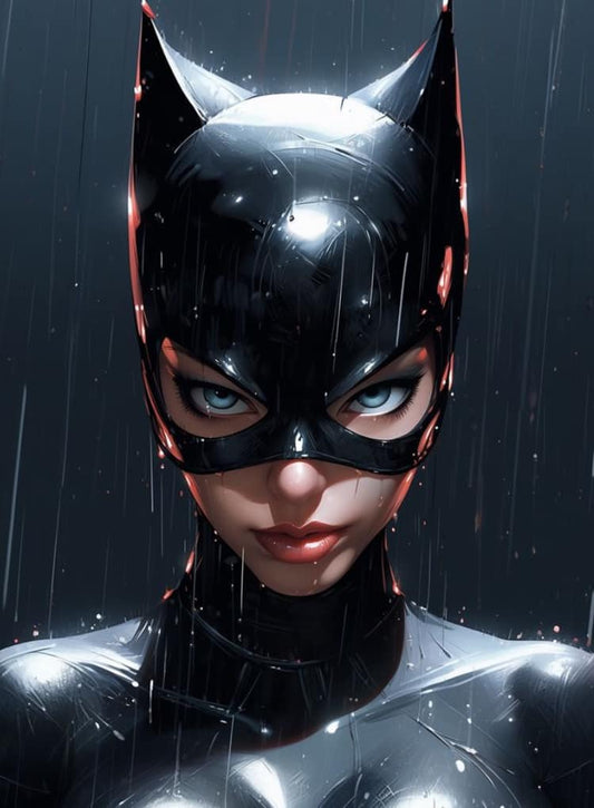 Catwoman Portrait Rain Print Poster