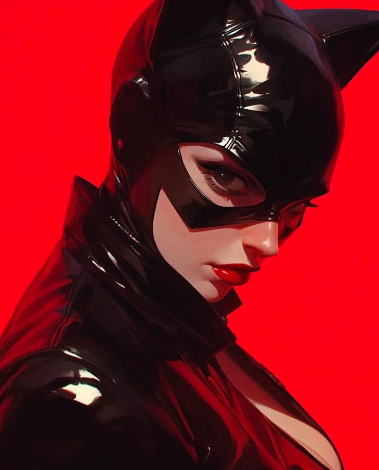Catwoman Portrait Red Background Print Poster