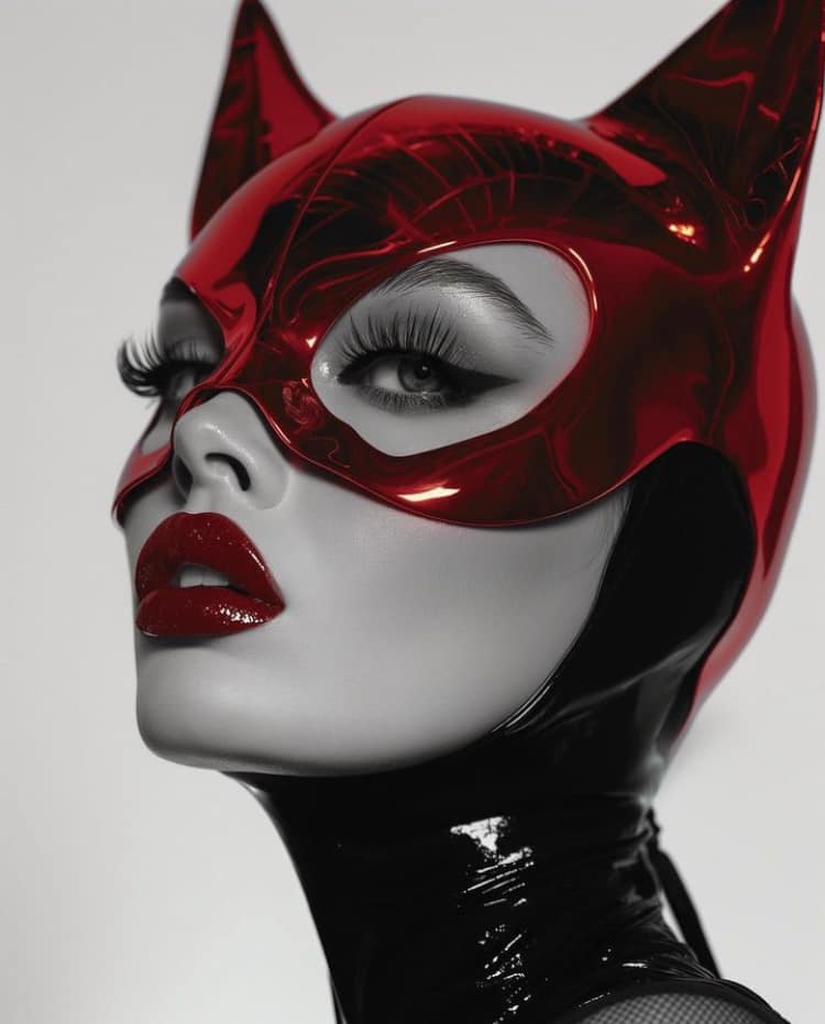 Catwoman Portrait Red Mask Print Poster