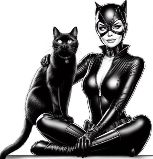Catwoman With Black Cat Print Poster