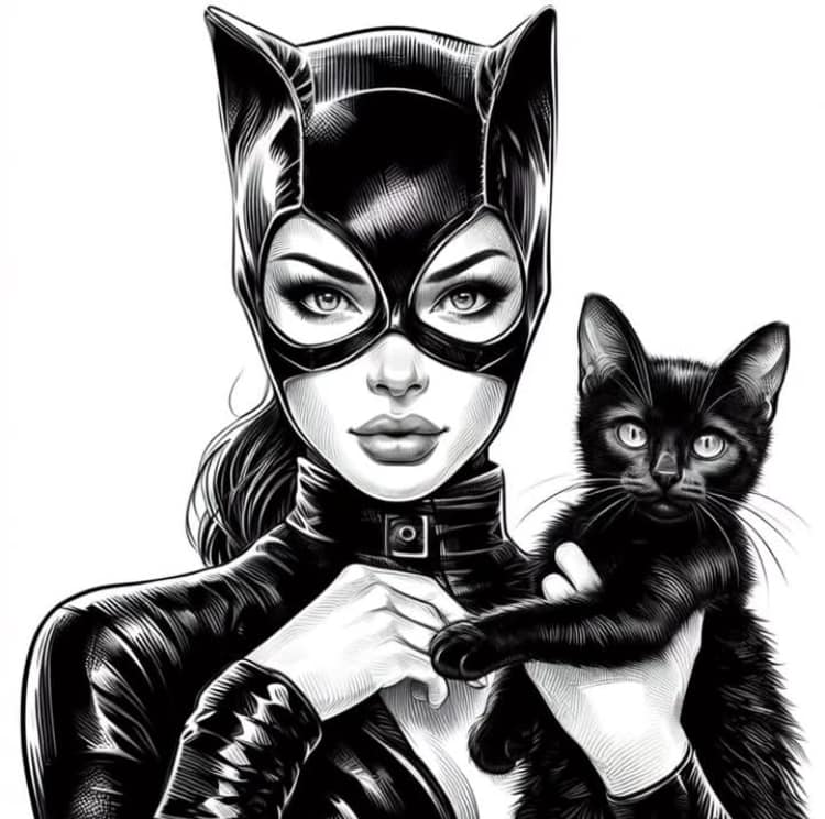 Catwoman With Black Cat (2) Print Poster