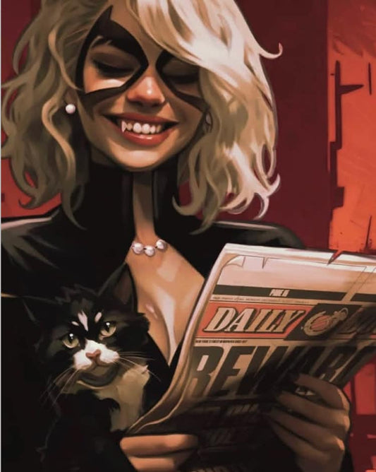 Catwoman With Cat Reading Newspaper Print Poster