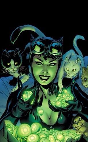 Catwoman With Cats Green Energy Print Poster