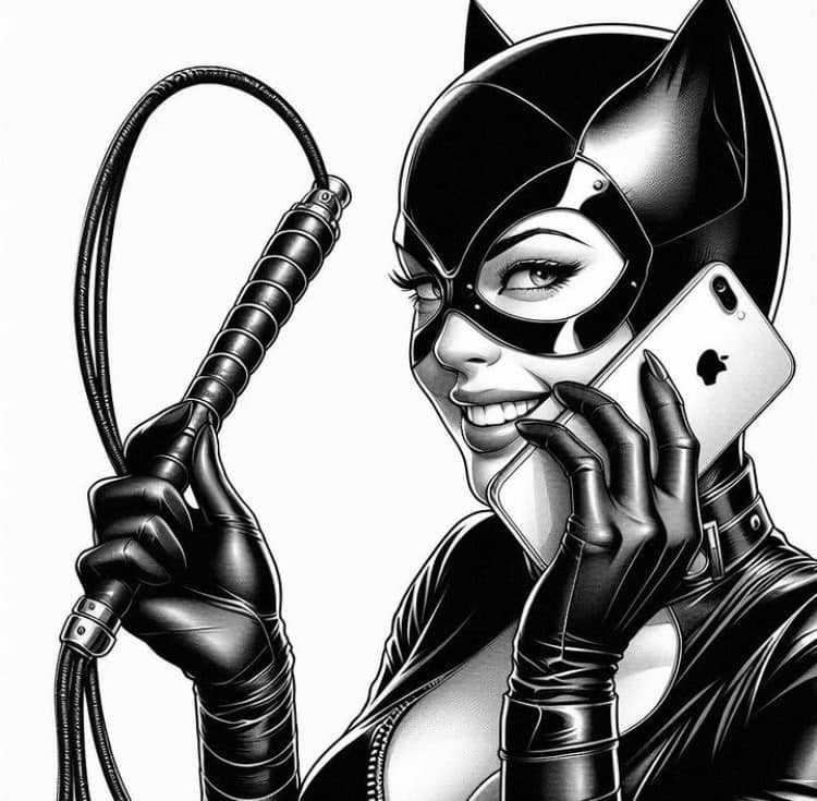Catwoman With Whip Phone Conversation Print Poster