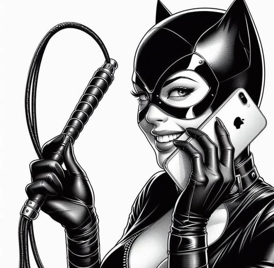 Catwoman With Whip Phone Conversation Print Poster