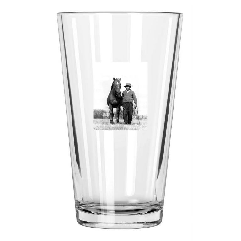 Champion Racehorse Man O War Photo Groom Will Harbutt 1 Pint Beer Drinking Glass