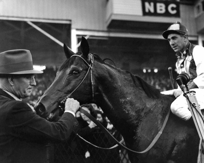 Champion Racehorse Seabiscuit Glossy Photo With Jockey George Woolf Poster