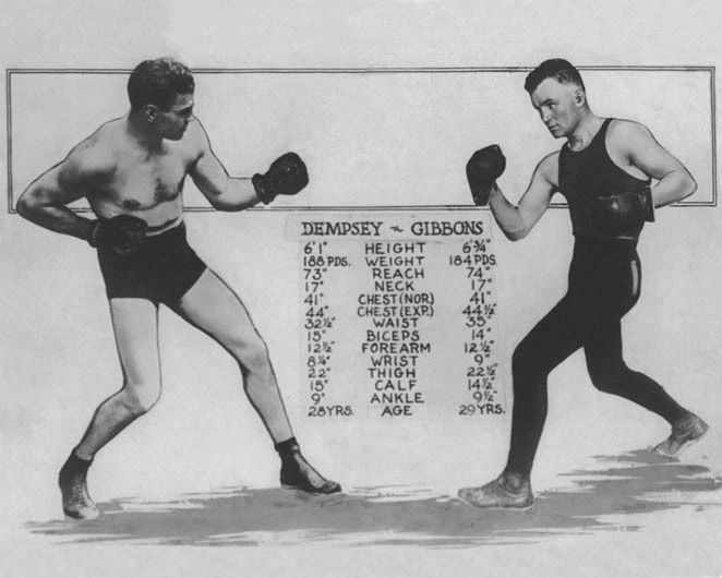 Championship Jack Dempsey Vs Tommy Gibbons Glossy Tale Of The Tape Photo