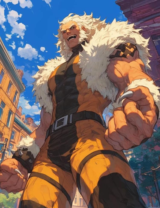 Character Design Muscular Hero Street Scene Print Poster