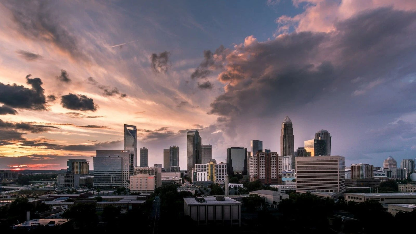 Charlotte North Carolina City Skyline At Dawn Keychain Keychain Picture Print