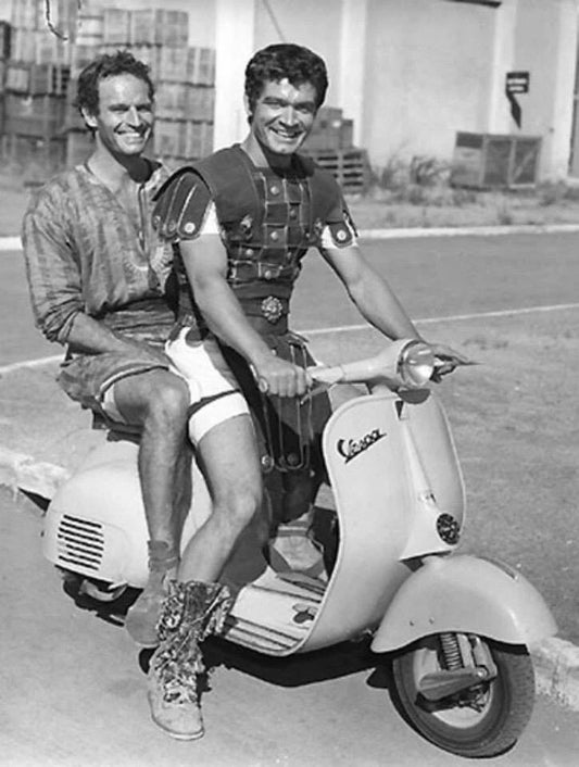 Charlton Heston & Stephen Boyd On Scooter On Set Of Ben Hur Picture Photo