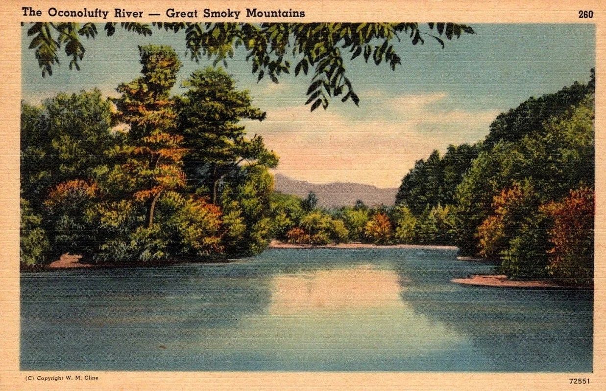 Cherokee North Carolina Oconolufty River Great Smoky Mountains Postcard Reprint