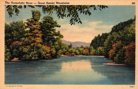 Cherokee North Carolina Oconolufty River Great Smoky Mountains Postcard Reprint