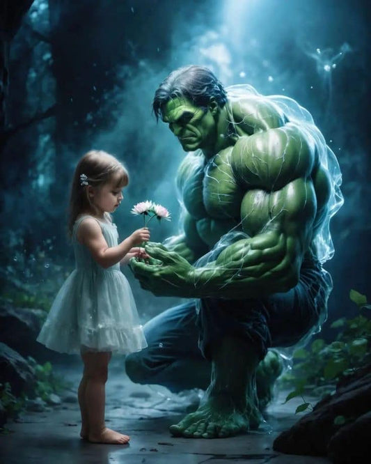 Child Hulk Garden Interaction Print Poster