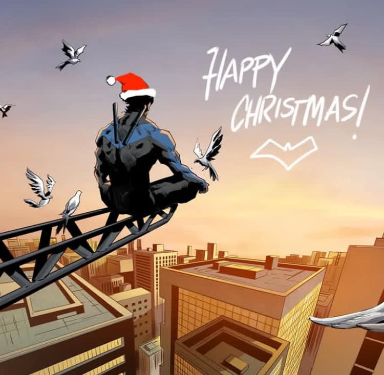 Christmas Superhero Cityscape Print Poster