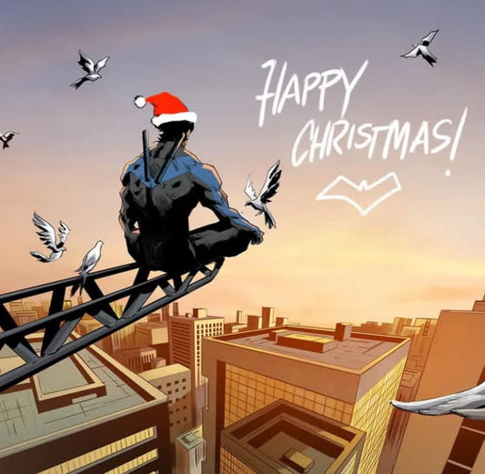 Christmas Superhero Cityscape Print Poster