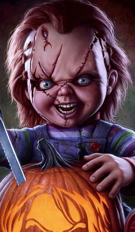 Chucky Pumpkin Knife 542 Print Poster