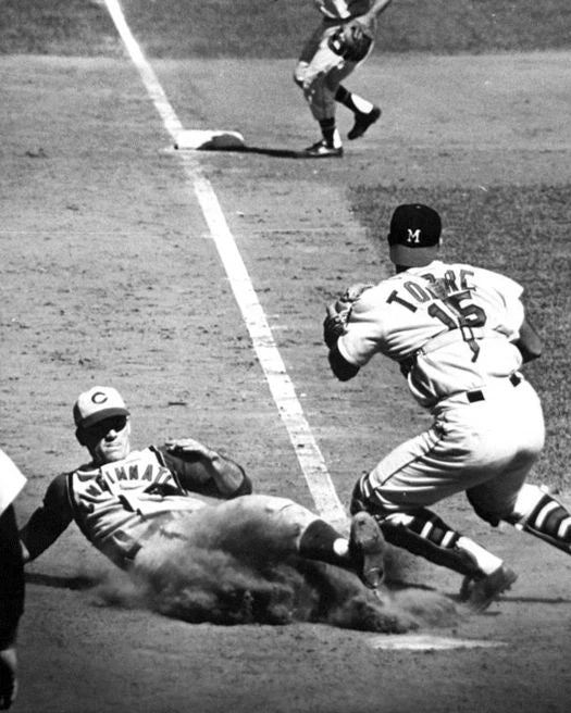 Cincinnati Reds Pete Rose Vs Braves Joe Torre Glossy Photo Poster Print
