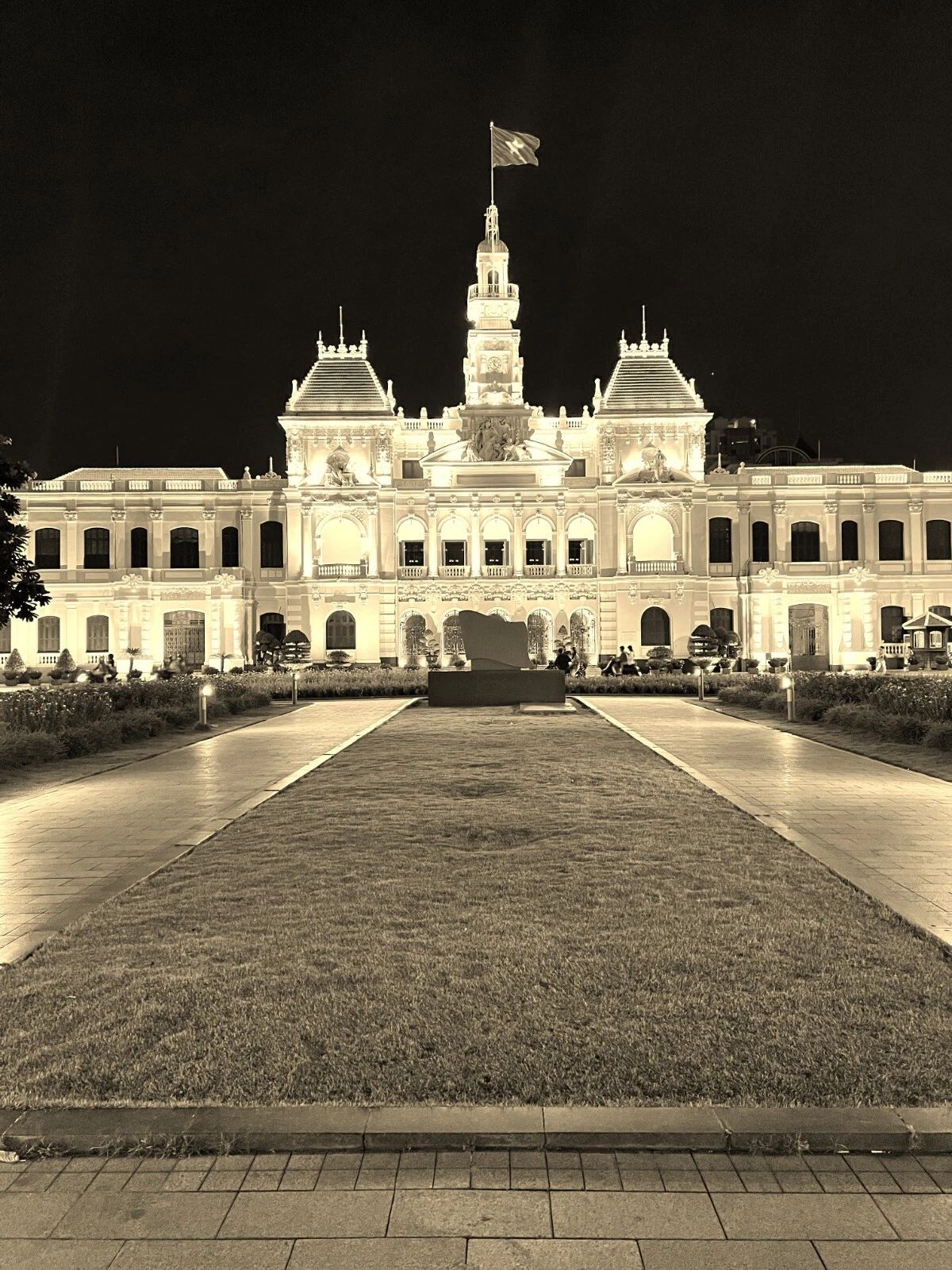 City Hall Ho Chi Minh Saigon Vietnam Flag Retro Vintage Picture Photo