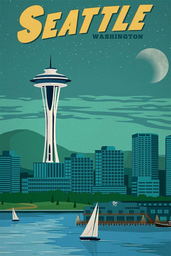City Of Seattle 1923 Landscape Travel Sky Print Wall Home Decor Jigsaw Puzzle