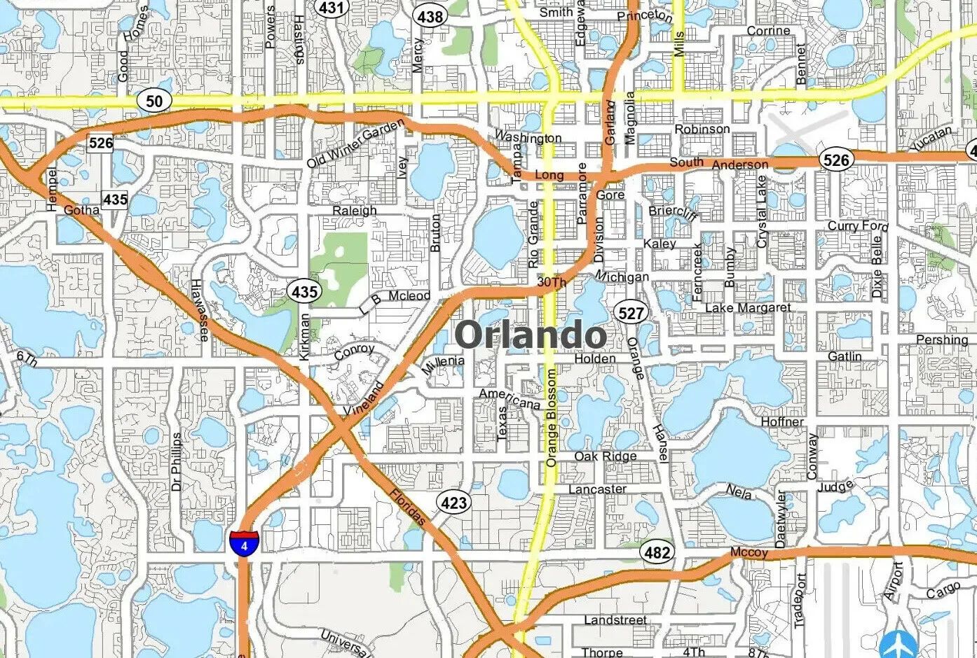 City Road Map Of Orlando Florida Area Picture Poster Photo Print Atlas