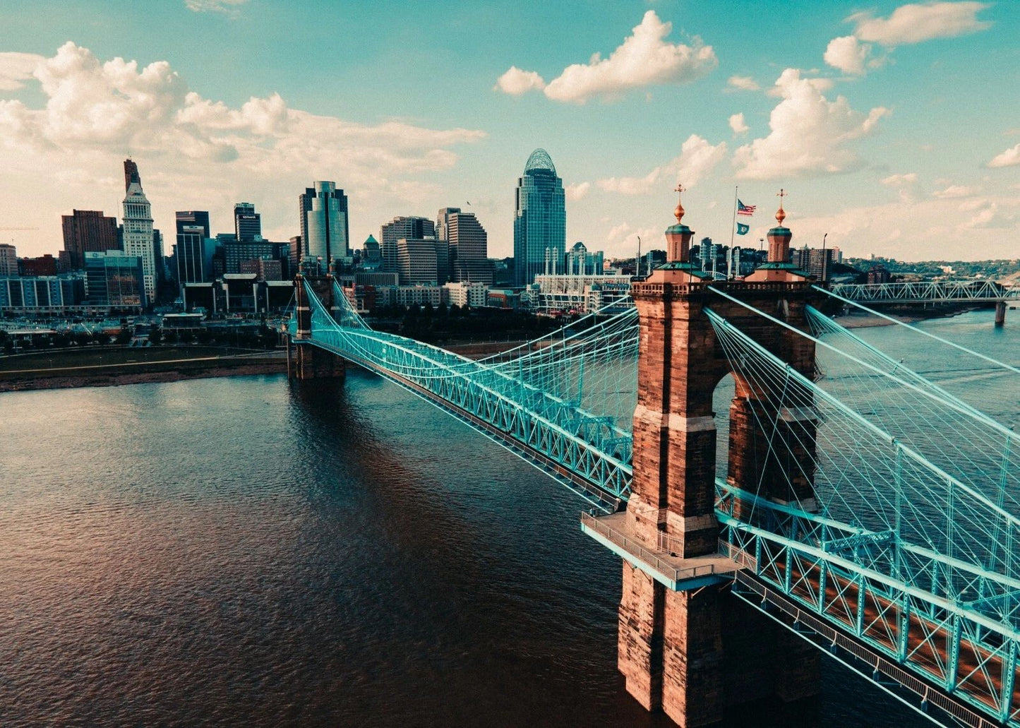 Cityscape Of Cincinnati Skyline Roebling Bridge Picture Magnet Magnet