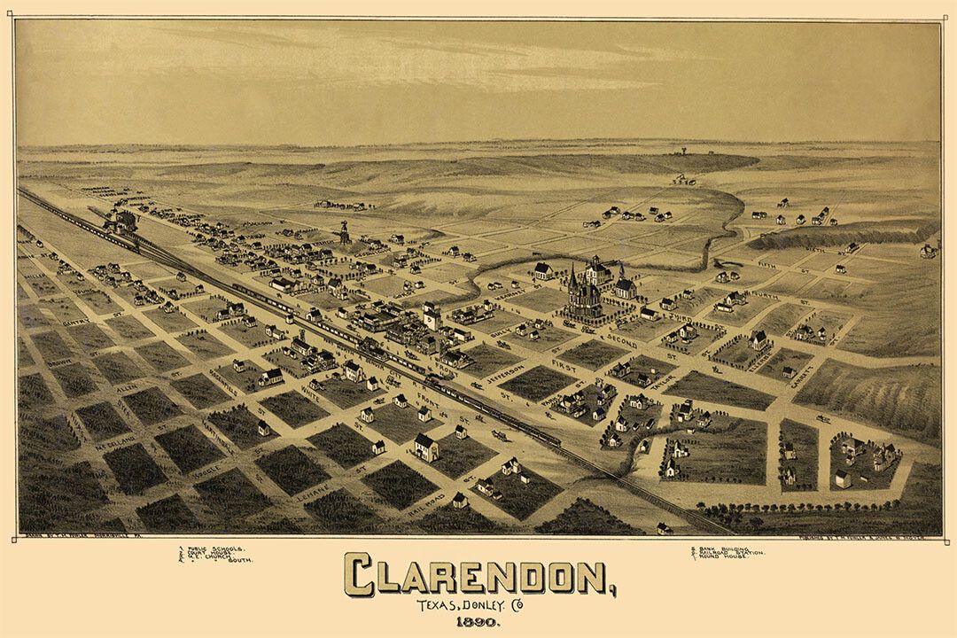 Clarendon Texas 1890 Historic Panoramic Town Map Jigsaw Puzzle
