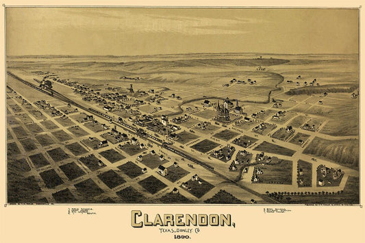 Clarendon Texas 1890 Historic Panoramic Town Map Jigsaw Puzzle