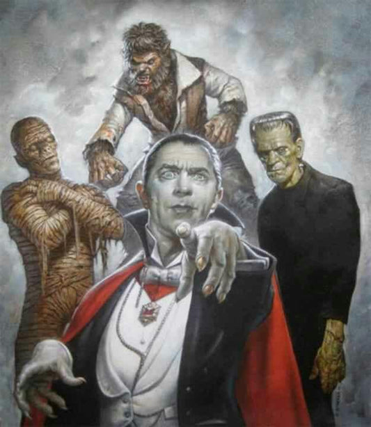 Classic Horror Monsters Illustration Print Poster