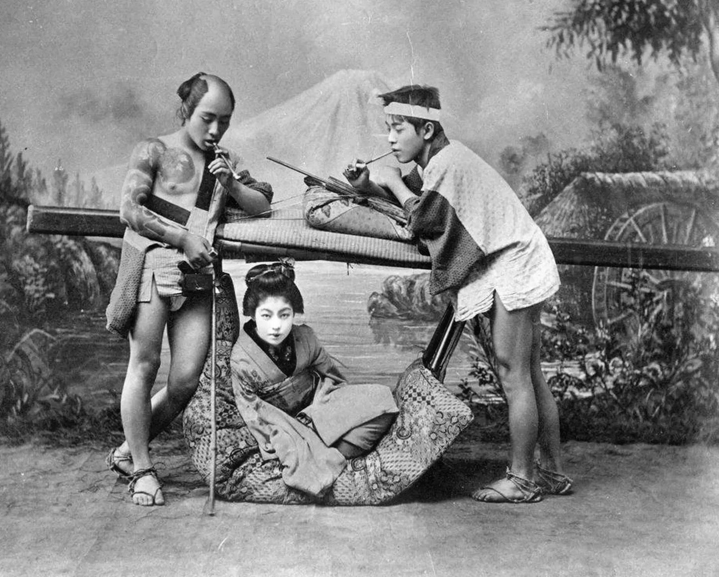Classic Retro 1880S Japan Girl In A Kago Historic Vintage Picture Keychain