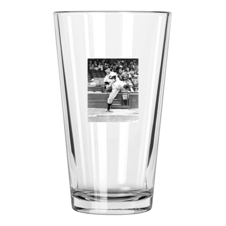 Cleveland Indians Bob Feller Photo Baseball Hof 62 Pint Beer Drinking Glass