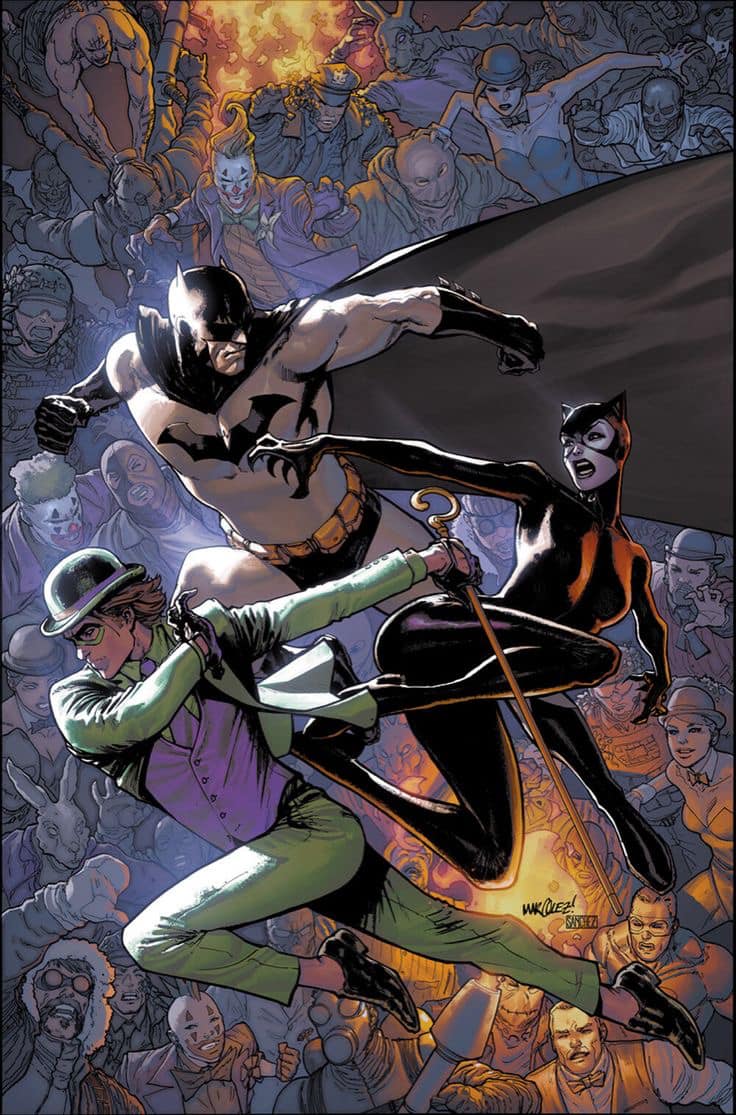 Comic Batman Catwoman Riddler Action Scene Print Poster