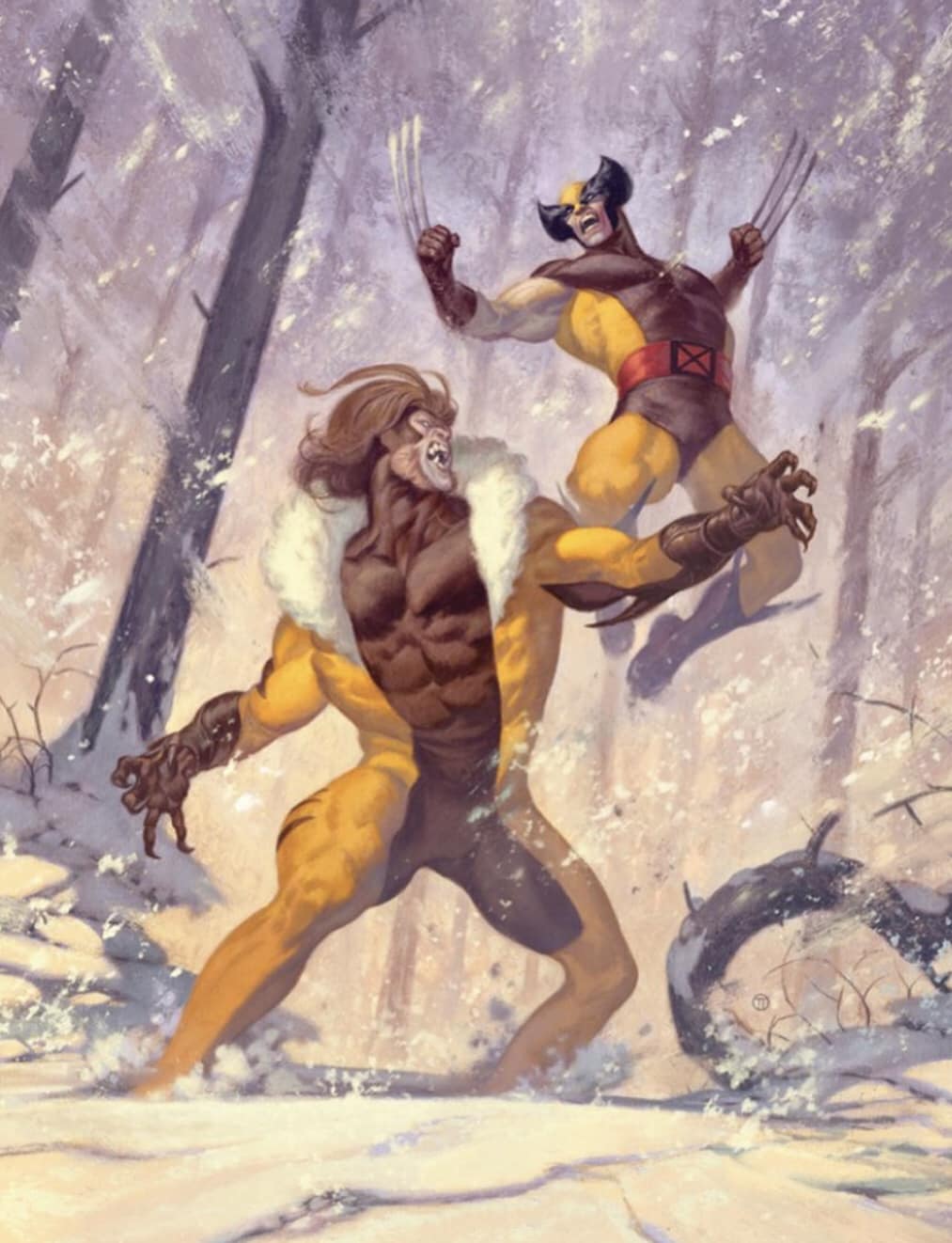 Comic Book Battle Wolverine Winter Scene Print Poster